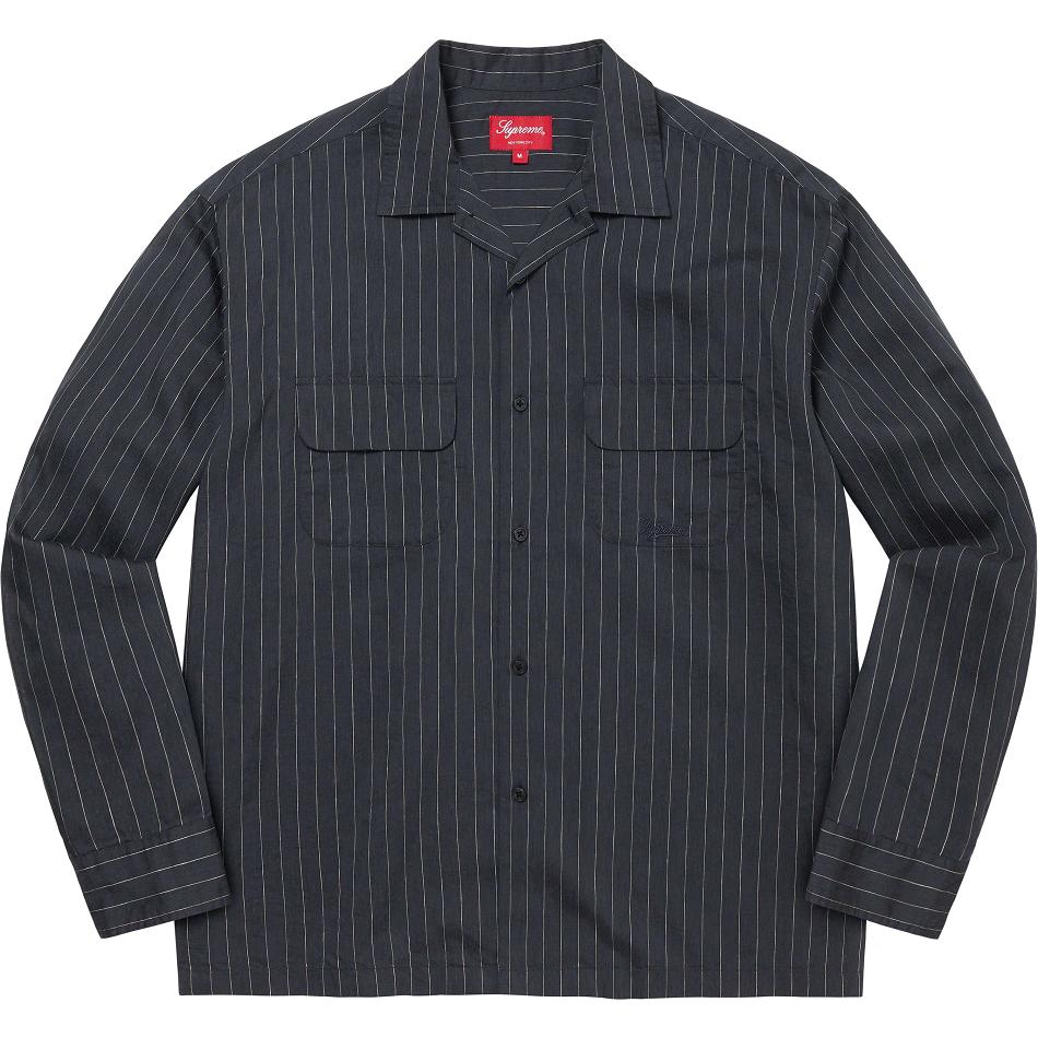 Supreme Pinstripe Linen Skjorte Mørkeblå | DK219NB