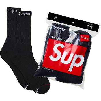 Supreme Hanes® Crew Socks (4 Pack) Sokker Sort | DK486YU