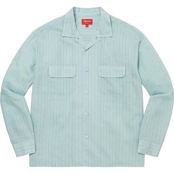 Supreme Pinstripe Linen Skjorte Blå | DK218BC