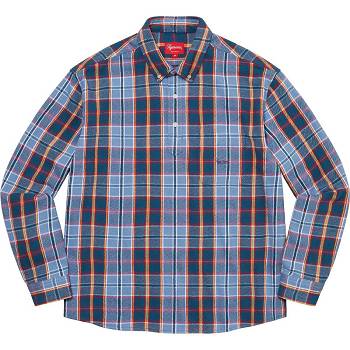 Supreme Pullover Plaid Flannel Skjorte Blå | DK211JJ