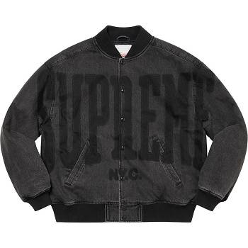 Supreme Washed Knockout Denim Varsity Jakke Sort | DK152PQ